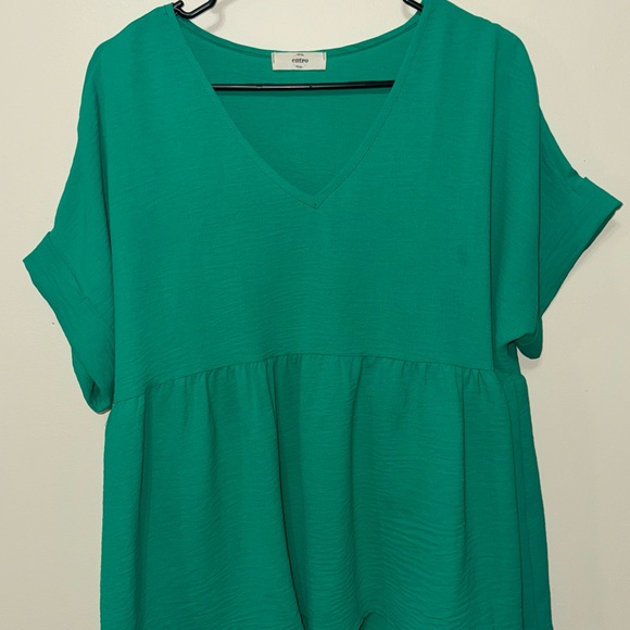 Emerald Green V-Neck Blouse - Picture 2 of 5